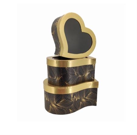 Box. Tris Cuore Storto Nero Oro Cop. Trasp.