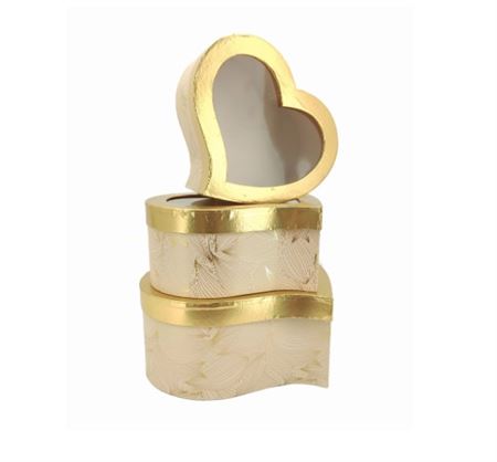 Box. Tris Cuore Storto Rosa Oro Cop. Trasp.