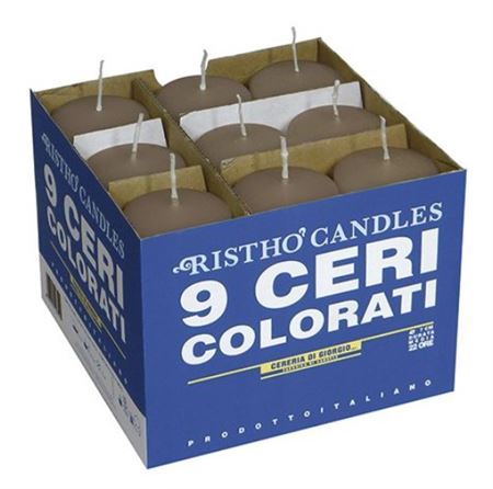 Candele. Cero D5xh12cm Vass.9pz Tortora