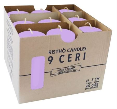 Candele. Cero D5xh12cm Vass.9pz Viola Polvere