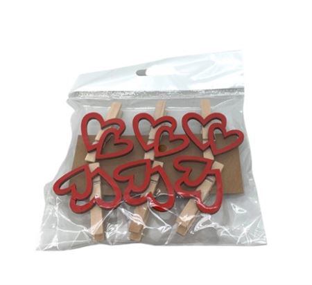 Deco. Pinzette Cuore Rosso 6 Pz. H.5cm