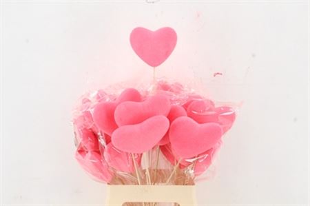 Deco. Stick Heart Flock Pink 11,5cm
