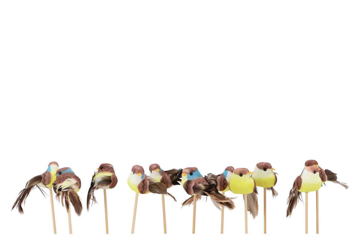 Deco. Stick Uccello Yellow/green P/24 4x7x12cm