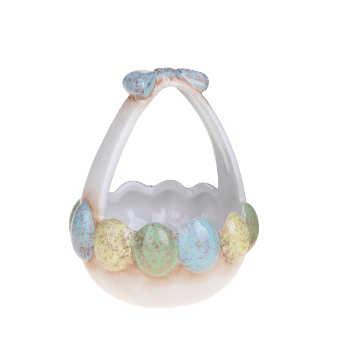 Pasqua. Cestino Ceramica Con Uova 14xh16.5cm