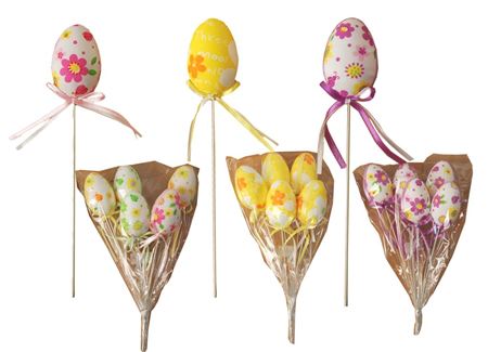 Pasqua. Stick Uovo Floreale 6cm Mix Color - 6pz