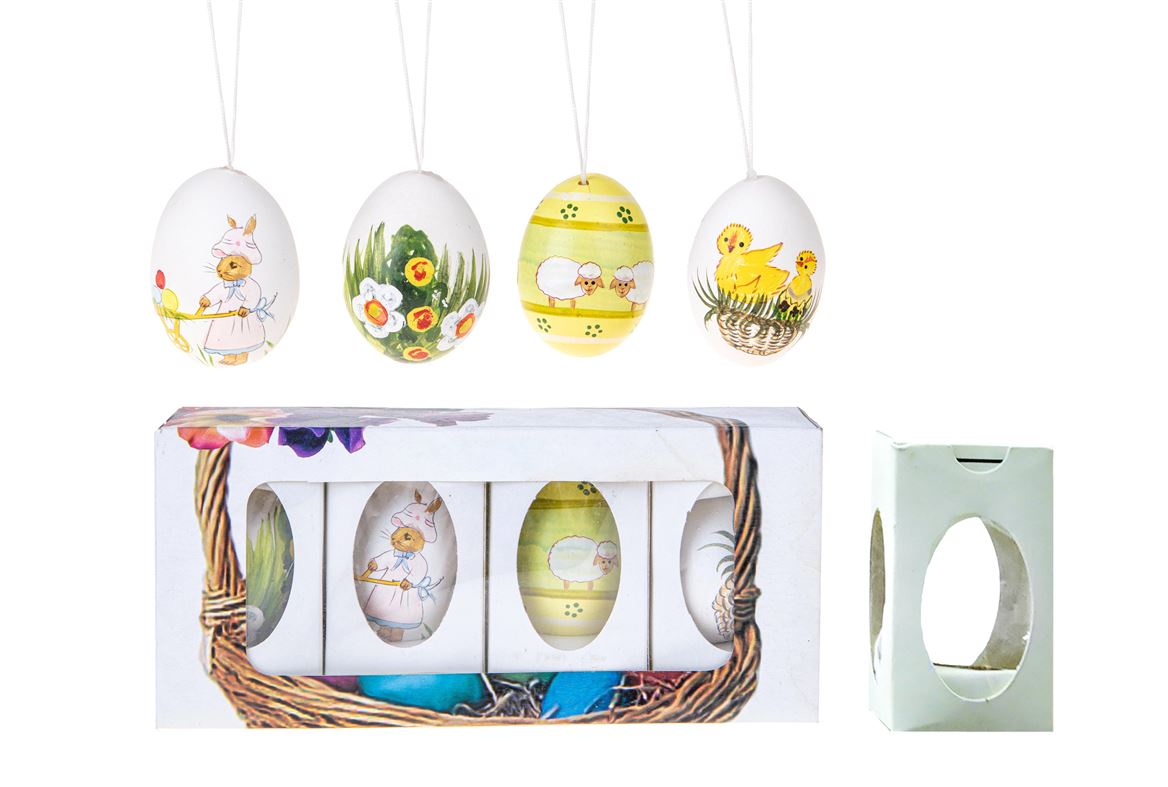 Pasqua. Uova Decorate Vere D.6cm - Box 4 Pz.