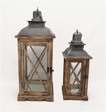 Strutture. 2 Lanterne Legno18x18h.46cm - 26x26h.64