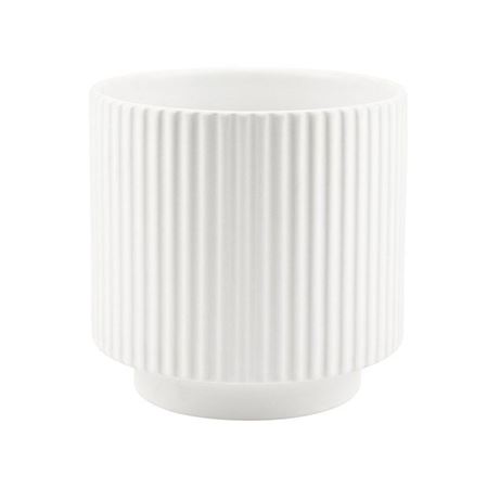 Vasi Ceramica. Cil. Rigato Base D14 H14cm- Bianco