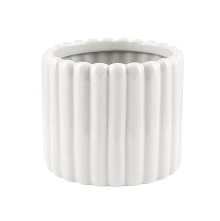 Vasi Ceramica. Cilindro Rigato Bianco H10.5 D12cm