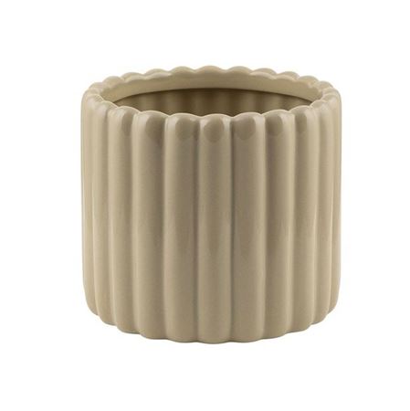 Vasi Ceramica. Cilindro Rigato Tortora H10.5 D12cm