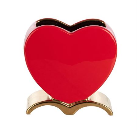 Vasi Ceramica. Cuore Rosso Base Oro 18x7h18cm