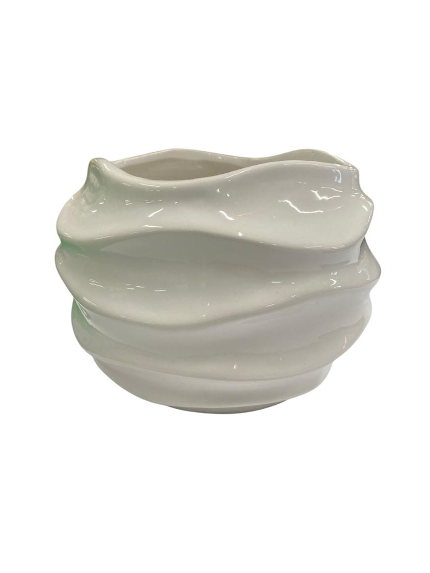 Vasi Ceramica. Round Wave 15x15x12cm- Bianco
