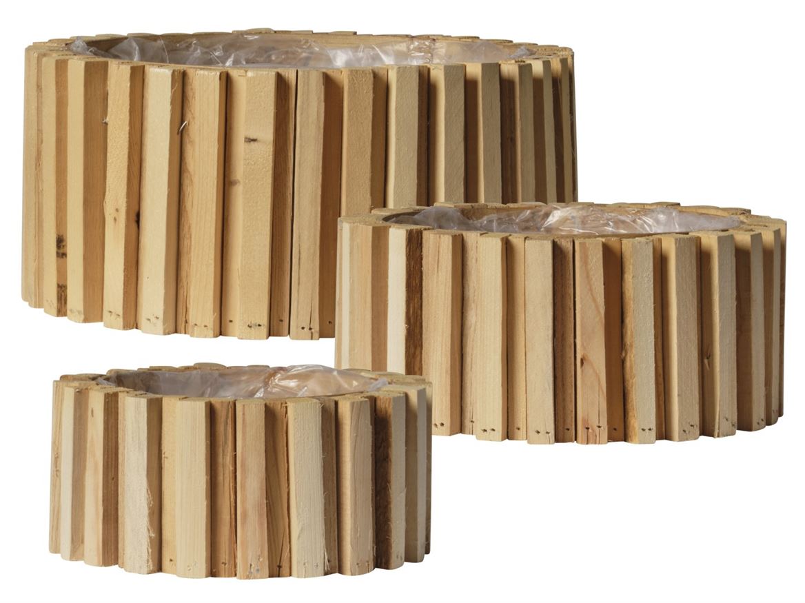 Vasi Legno. Set 3pz D.28.5-23-18.5 H.13-10-8cm