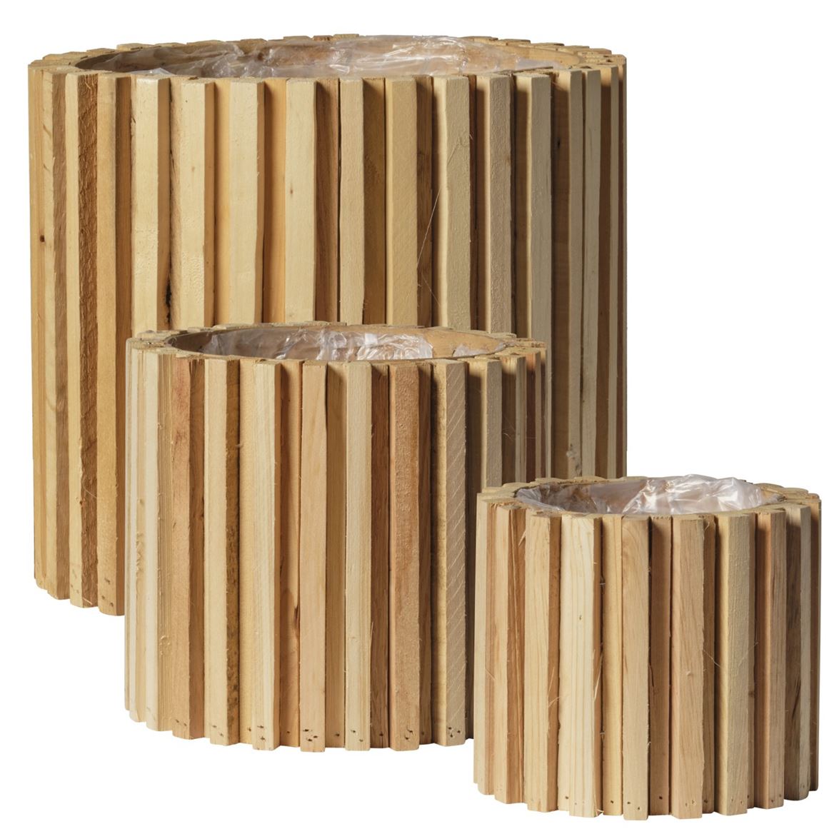 Vasi Legno. Set 3pz D.29-23.5-18.5 H.25-20-15cm