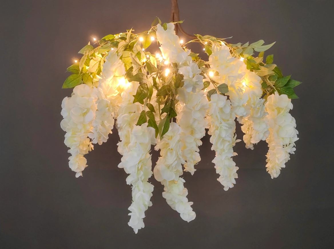 Wedd. Lampadario D.90cm Glicine Bianco Con Led