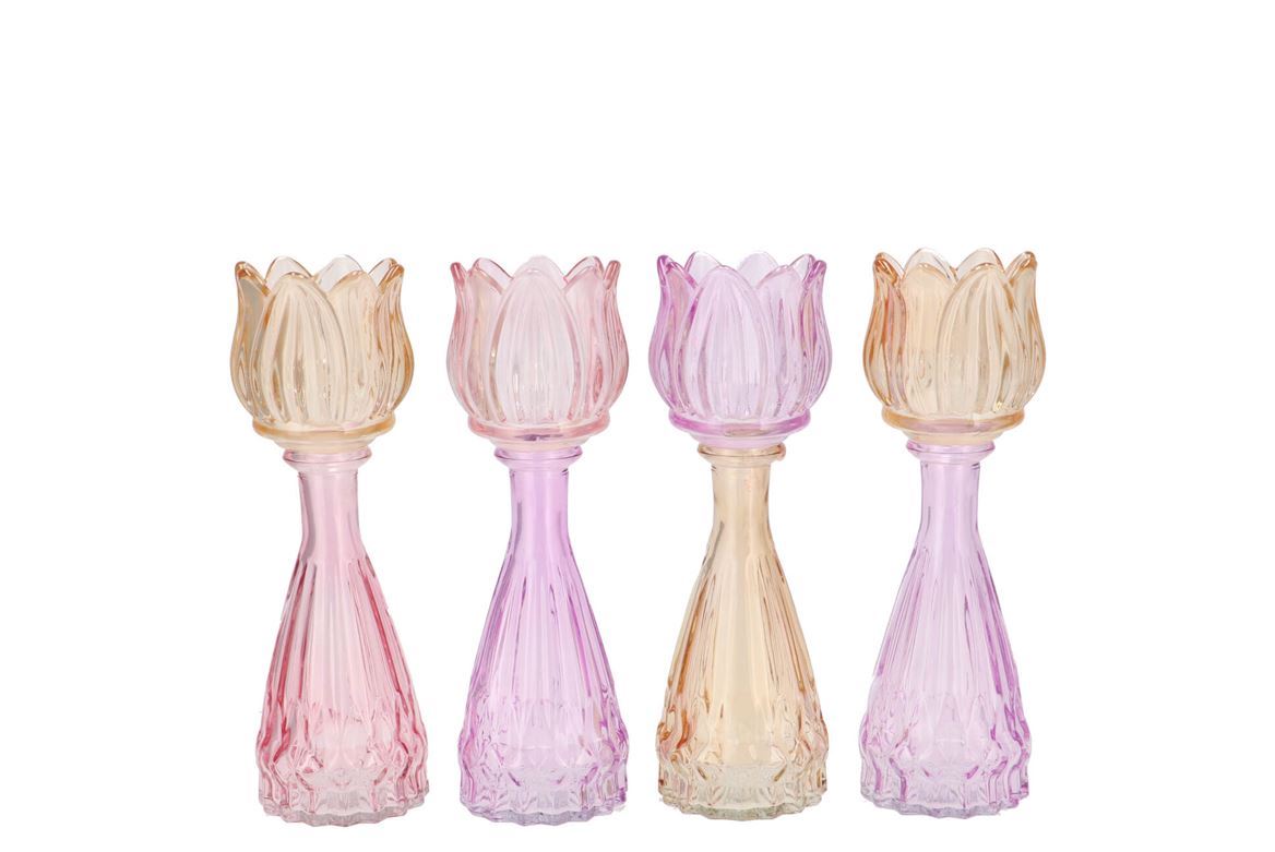 Wedd. P.candele Vetro Tulipano Pastel Mix 7x18cm