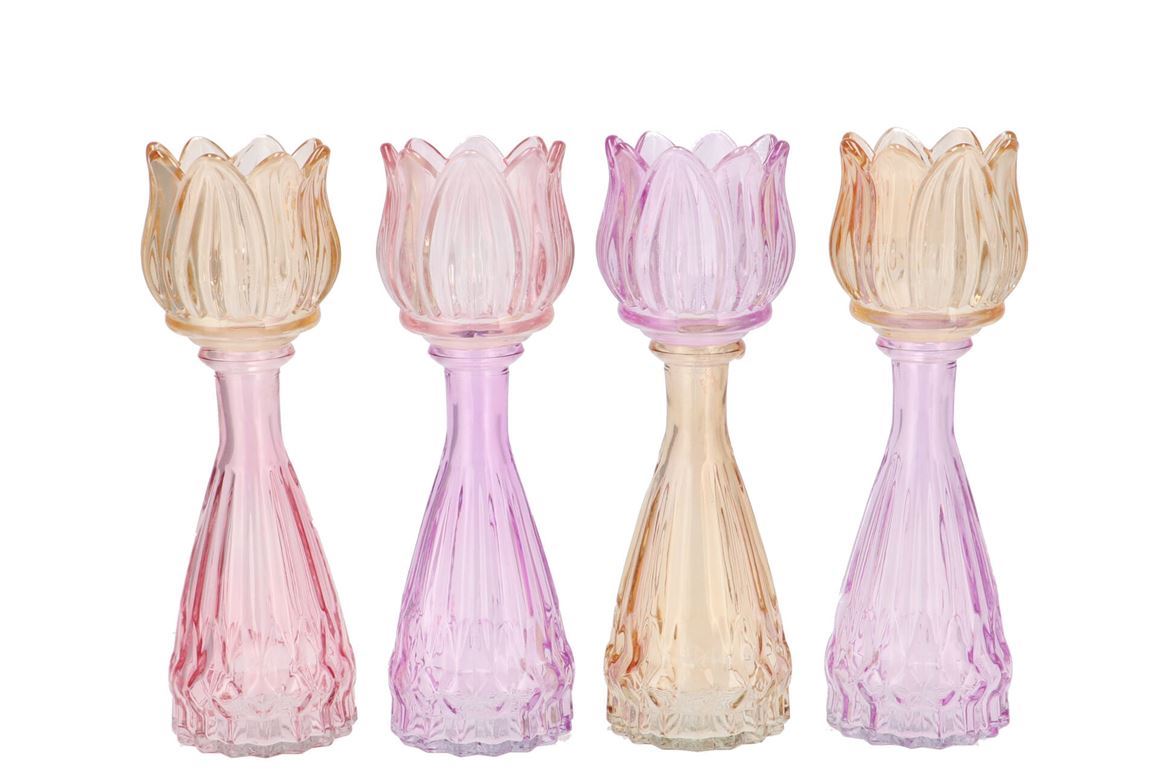 Wedd. P.candele Vetro Tulipano Pastel Mix 7x22cm
