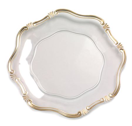 Wedd. Piatto Trasparente Esagonale Bordo Oro 33x33