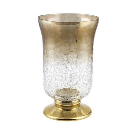 Wedd. Portacandela Alluminio E Vetro Oro H28 D17cm