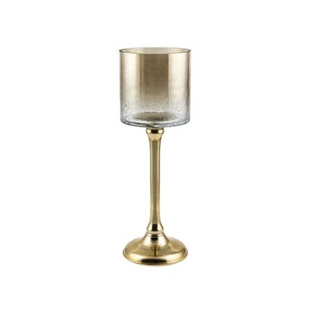 Wedd. Portacandela Alluminio E Vetro Oro H30 D10cm