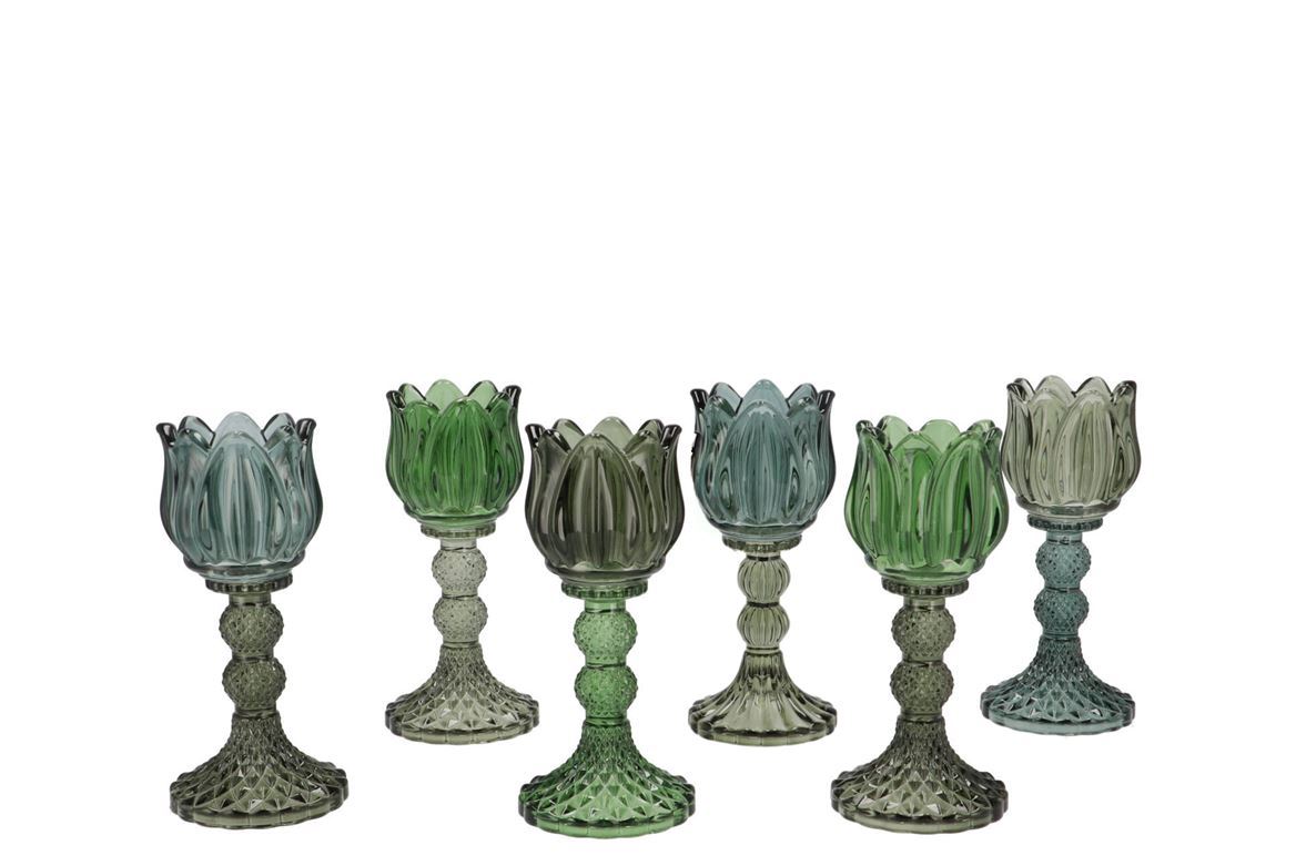 Wedd. T-light Vetro Bicolore Green Mix 8x18cm