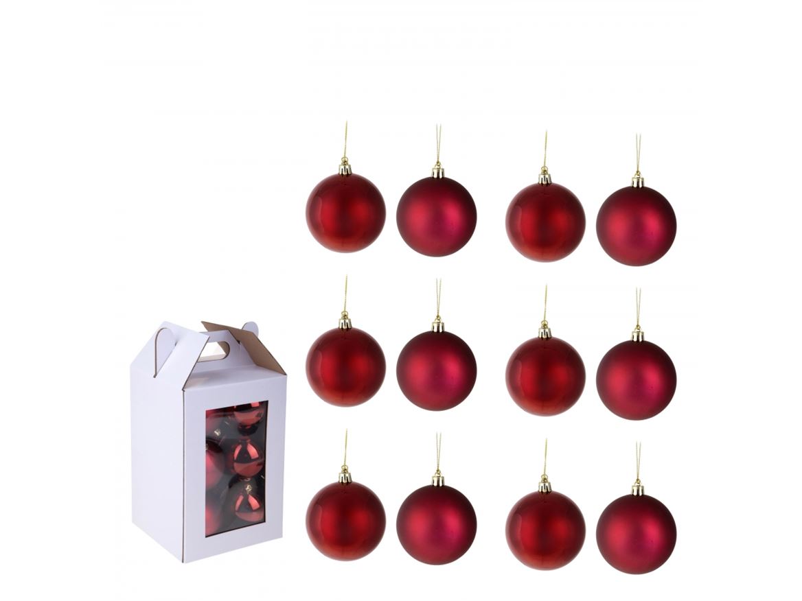 .xmas. Box 12 Sfere D.8 Cm Ass.matt+shiny- Burgund