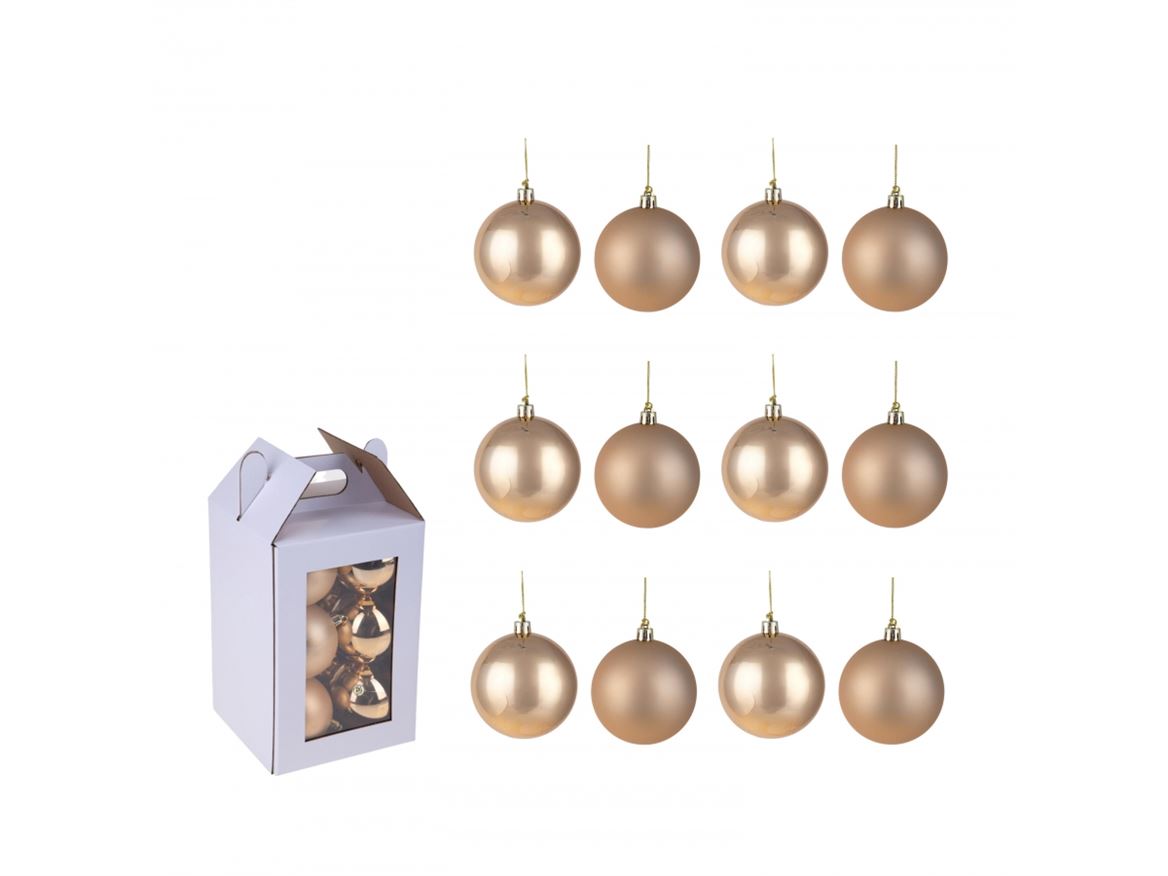 .xmas. Box 12 Sfere D.8 Cm Ass.matt+shiny- Gold