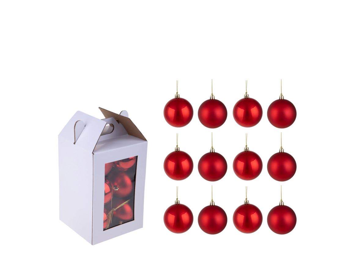 .xmas. Box 12 Sfere D.8 Cm Ass.matt+shiny- Red