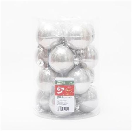 .xmas. Box 16 Sfere Vetro D.8cm - Argento Perlato