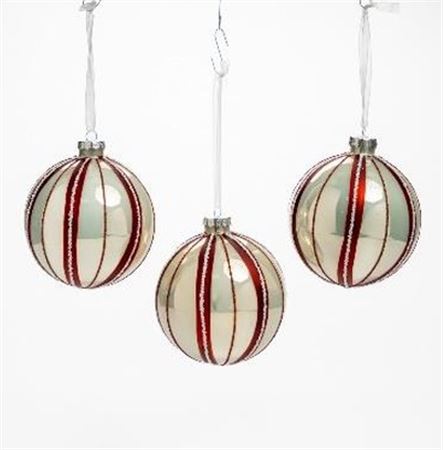 .xmas. Box 3 Sfere Vetro D.10cm - Spicchi Rosso-bi