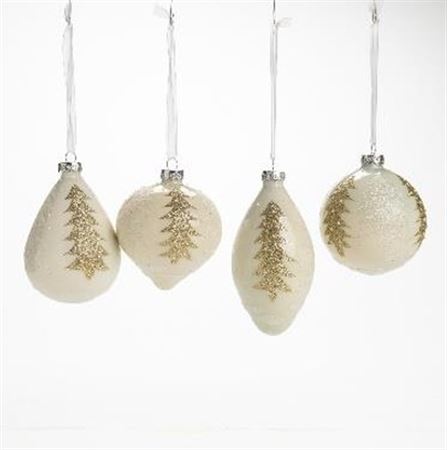 .xmas. Box 4 Addobbi Vetro Albero D.8cm - Bianco