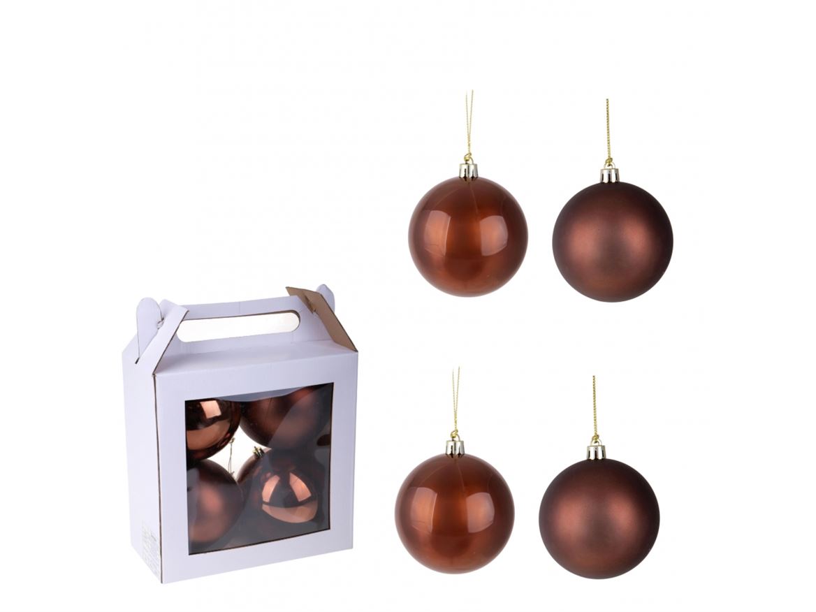 .xmas. Box 4 Sfere D.12 Cm Ass.matt+shiny - Brown