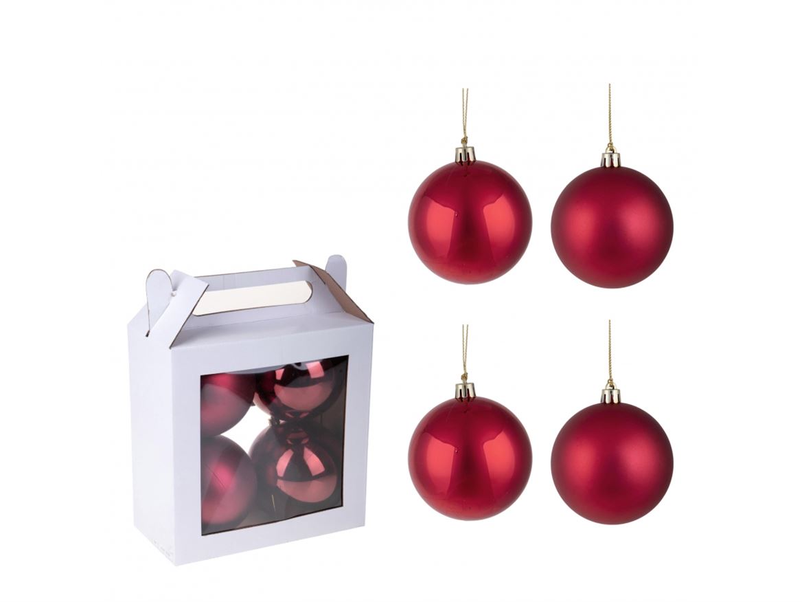 .xmas. Box 4 Sfere D.12 Cm Ass.matt+shiny- Burgund