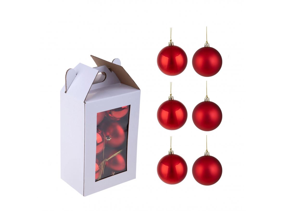 Xmas. Box 6 Sfere D.10 Cm Ass.matt+shiny- Red