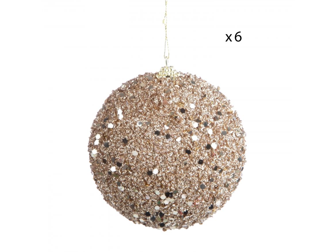 Xmas. Box 6 Sfere D.10 Cm Paillettes - Gold