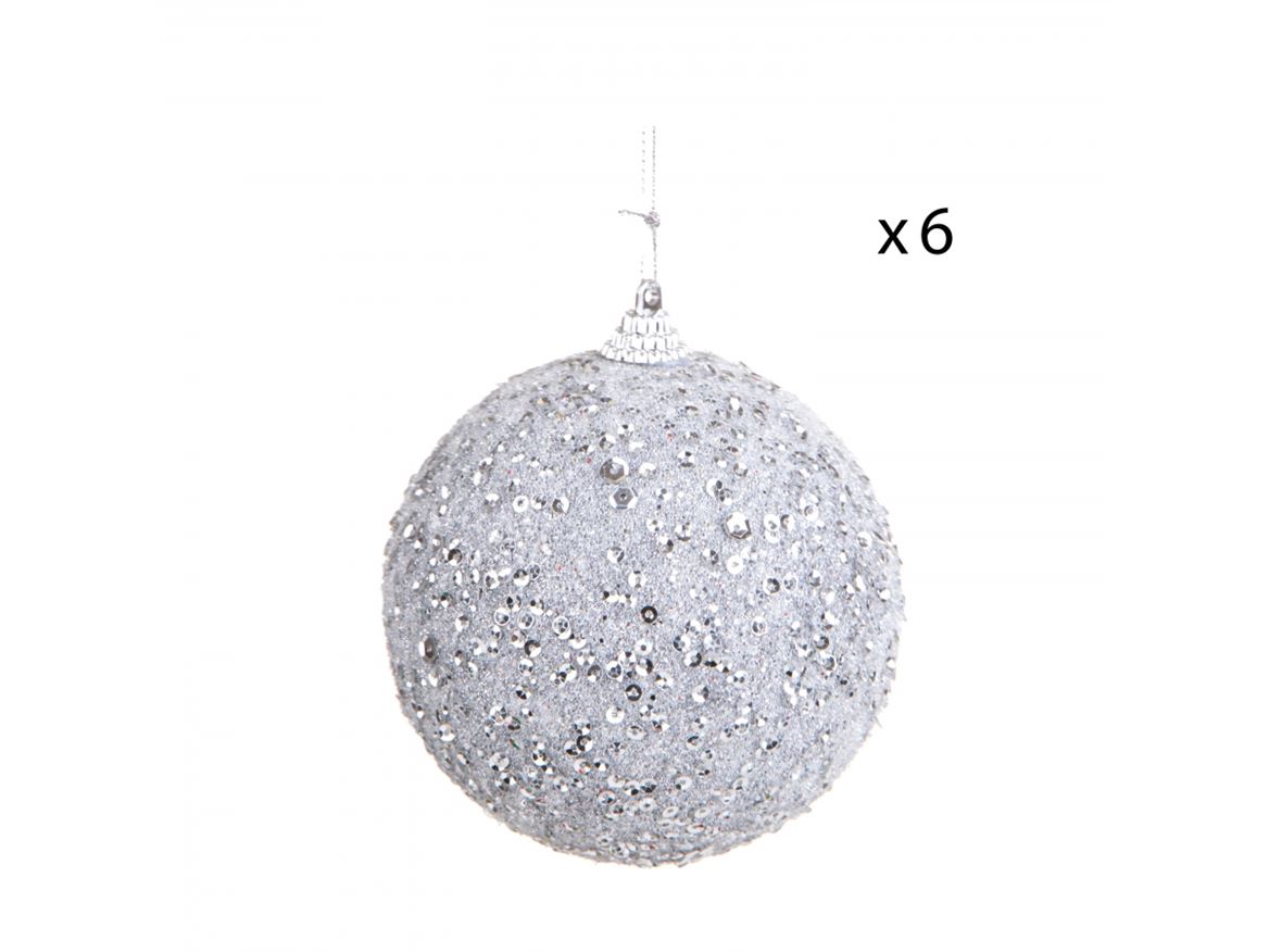 .xmas. Box 6 Sfere D.10 Cm Strass - Silver