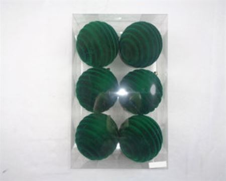 .xmas. Box 6 Sfere D.10cm Velluto Cerchi Or. Verde