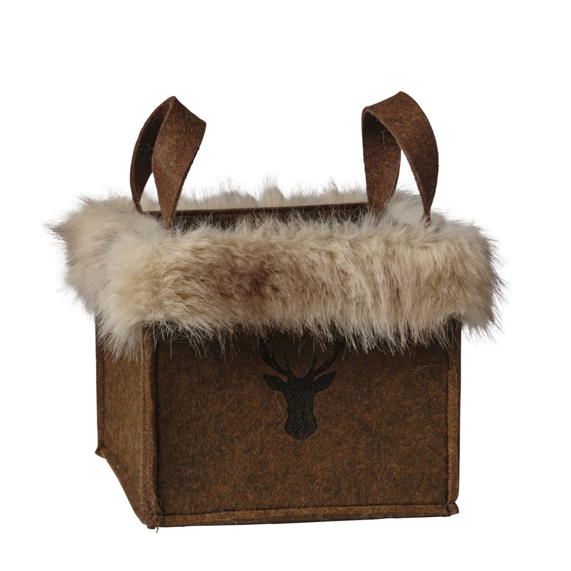 .xmas. Cesto Feltro 23x23x20cm Con Pelo - Brown