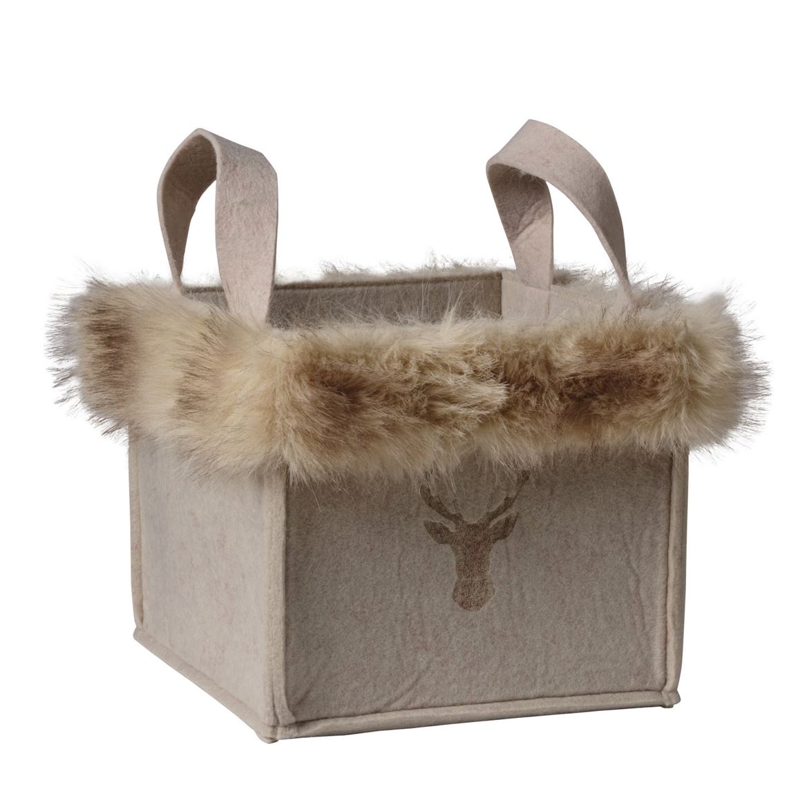 .xmas. Cesto Feltro 23x23x20cm Con Pelo - Cream