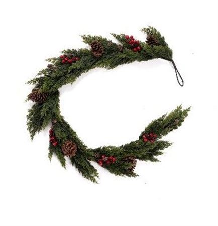 .xmas. Festone Cipresso 180cm Bacche Real Touch