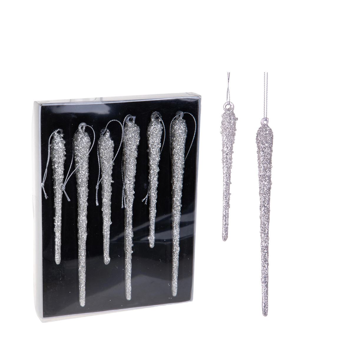 .xmas. Ghiaccioli 6 Pz H.13 Cm Da Appendere- Silve