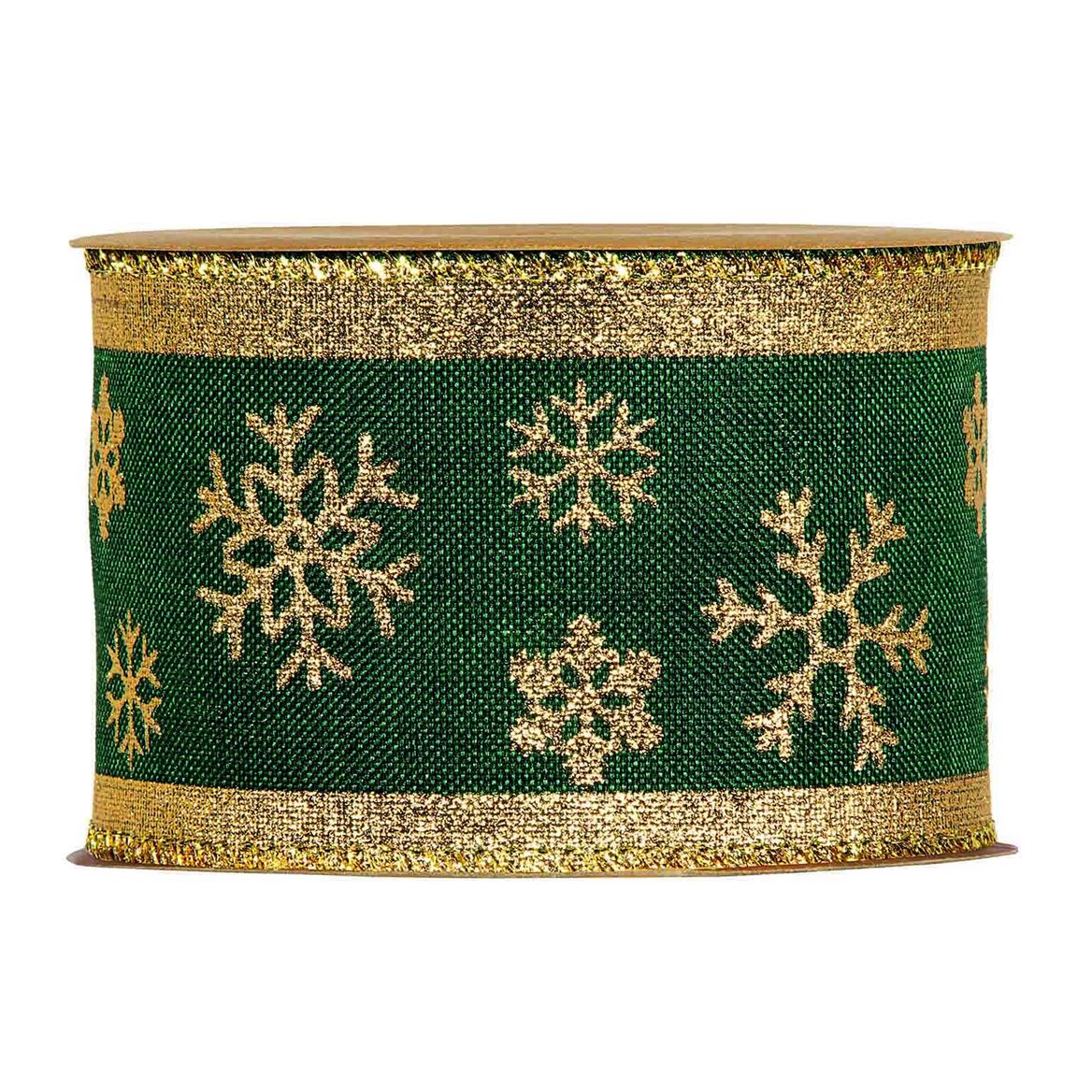 .xmas. Nastri Snowflakes In Green Mm63x10mt
