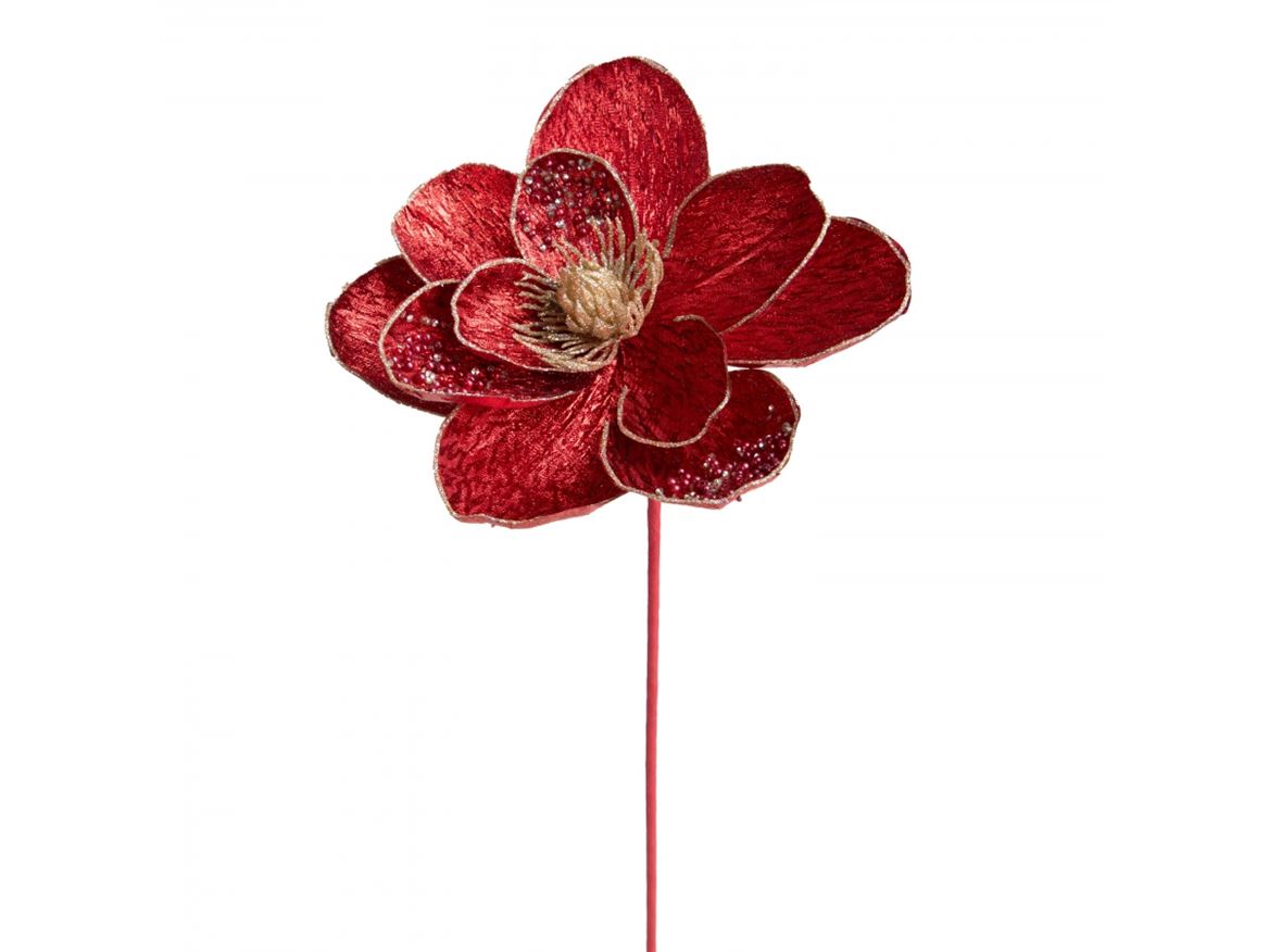.xmas. Ramo Magnolia 50cm Perle E Glitter - Red