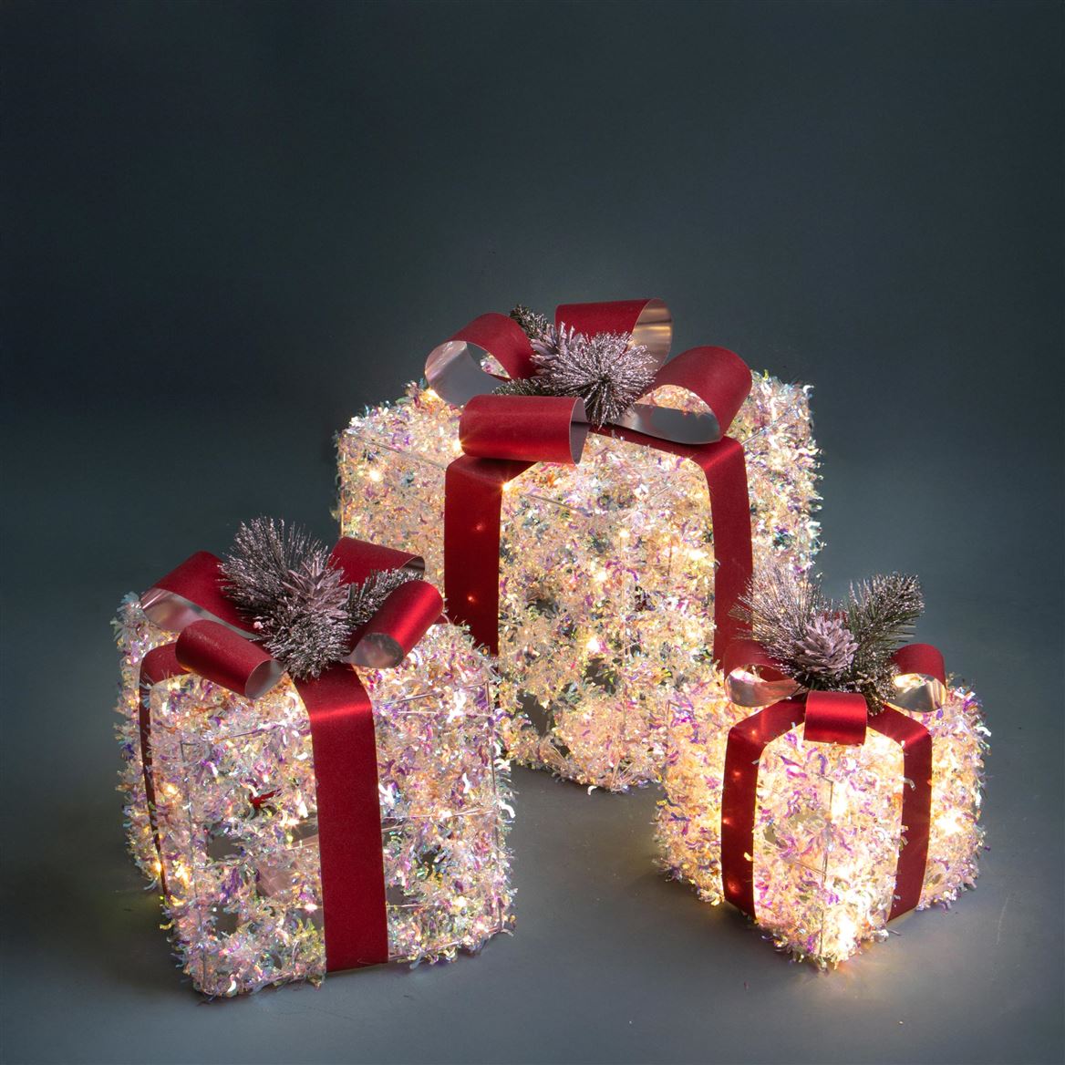 .xmas. Set 3 Pacchi Regalo Led 25 Cm - Wh. Pearl