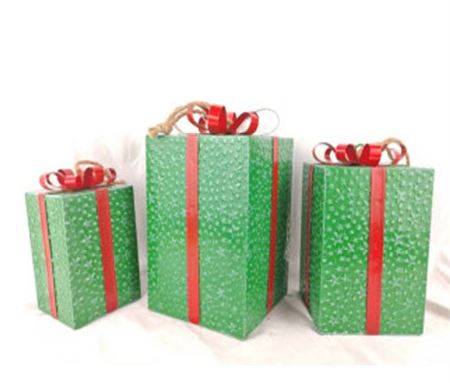 .xmas. Set3 Pacchi Dono Metal. 23-27-32cm - Verde
