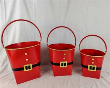.xmas. Set3 Secchiell Natale Metal. 19-23-27cm Red