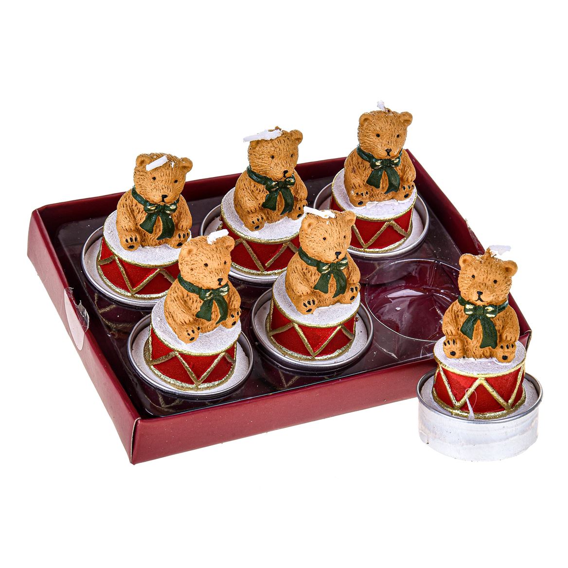 .xmas. Tea Light 6 Pz H.6,5 Cm Orsetto - Red Brown
