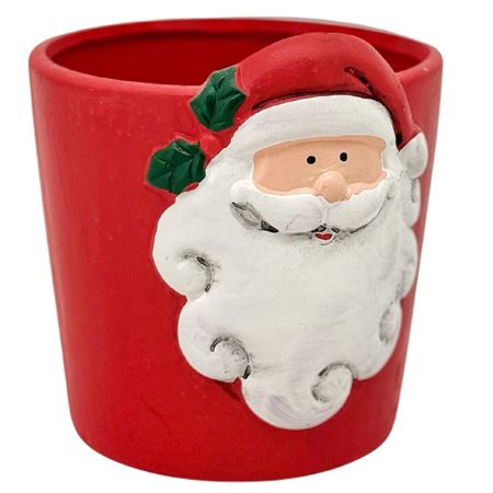 .xmas. Vaso T.cotta Viso Babbo Natale D.14h.13cm