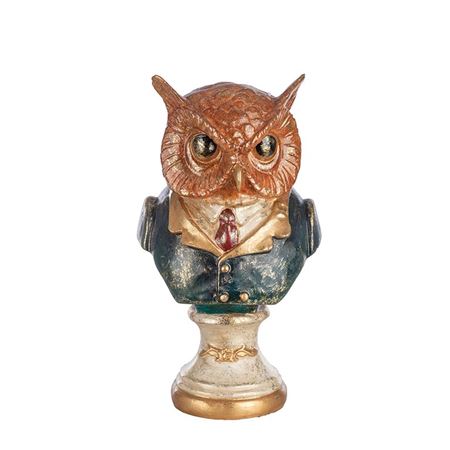 Xmas. Busto Gufo Verde In Resina 23.5x19 H40cm