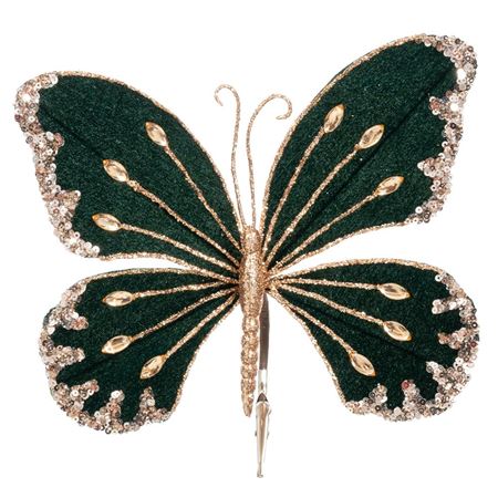 Xmas. Farfalla Velluto Con Clip 23x20cm - Verde